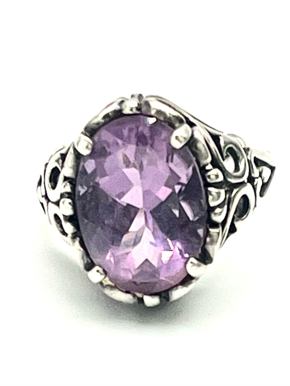 Kabana Signed Sterling Silver Filigree Ring with Purple Amethyst Stone Size 6